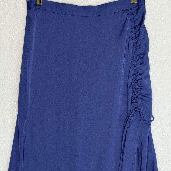 Banana Republic Shirred Waist Slit Midi Skirt Granite Blue Size 4 Slip Skirt - Picture 3 of 15